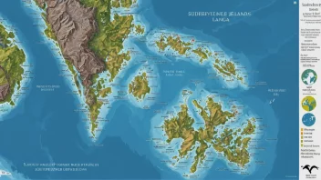 Et kart over Suderøyene, som viser deres beliggenhet i det sørlige Stillehavet og deres unike egenskaper.