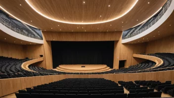 Et stort auditorium med en fremtredende trapp som forbinder ulike nivåer.