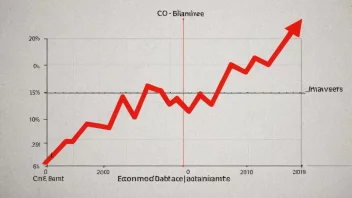 En graf som illustrerer begrepet flyttetall, med en rød pil som indikerer en økning.