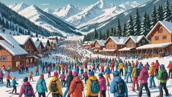 En levende skifestival-scene med mennesker som nyter ulike vinteraktiviteter.