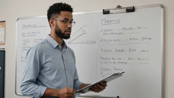 En person som evaluerer metrikker og grafer på en whiteboard.