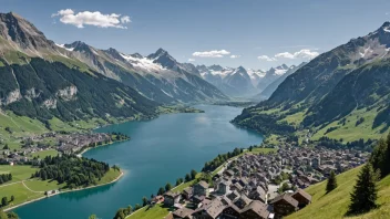 Et malerisk bilde av Sveits, som viser landets naturskjønnhet og urbane landskap.