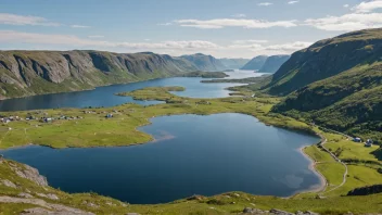 Et pittoreskt landskap av Tælavåg, som viser dets naturskjønnhet.