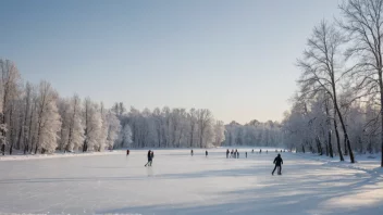 Et fredelig vinterlandskap med en frossen innsjø og snødekte trær.