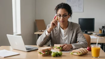 En person som tar en pause fra arbeidet for å spise lunsj.