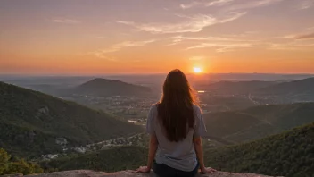 En person med et lykkelig uttrykk som ser på en vakker solnedgang.