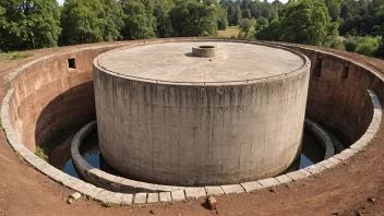 En stor cisterna med en betongstruktur og et metall lokk