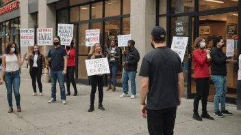 En gruppe mennesker som protesterer og boikotter en butikk eller et arrangement