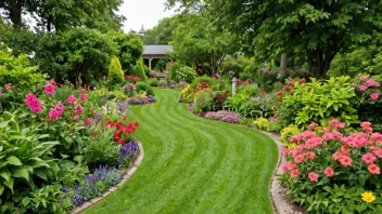 En vakker, blomstrende hage med fargerike blomster og frodig grønnskap.