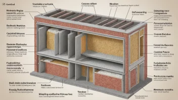 En illustrasjon av en bygnings fasade med isolasjonsmaterialer og metoder merket, som viser viktigheten av fasadeisolering for energieffektivitet og varmetap.