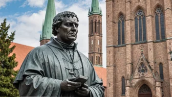 En luthersk kirke med en statue av Martin Luther foran.