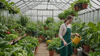 En veksthusprodusent som passer på plantene sine.