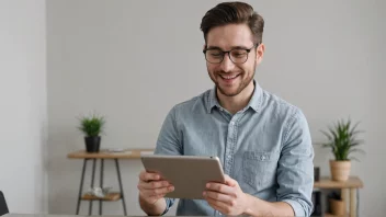 En person som holder en tablet med en tjenesteuttalelse på skjermen.