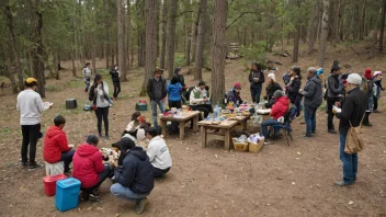 Et samfunnssenter med mennesker som samles og samler inn donasjoner