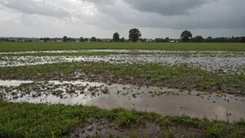 En våt mark med vannpytter og en trist himmel