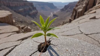 En liten, motstandsdyktig plante som vokser i en sprekk i en stein, symboliserer begrepet seiglivet.