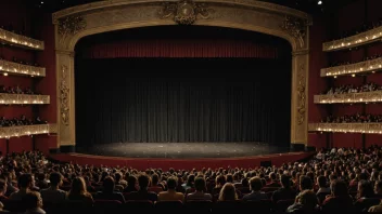 Et teater med en scene og publikum, med en skuespill eller musikalforestilling i gang.