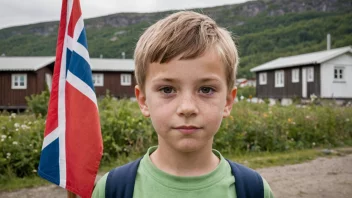 En ung gutt med et norsk flagg i bakgrunnen, som representerer navnet Totto.