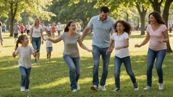 En gruppe foreldre og barn som leker sammen i en park.