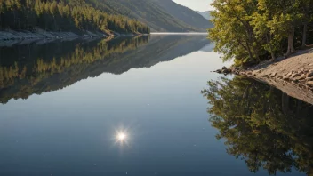 Et fredelig landskap med en rolig vannflate som reflekterer omgivelsene som et speil.