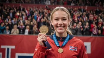 En person holder stolt en trofé eller medalje, symboliserer prestasjon og anerkjennelse.