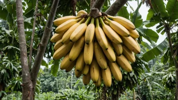 En klase med bananer som vokser på et tre.