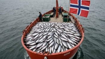 En fiskebåt med en lasterom full av sild, som symboliserer Norges viktige sildeeksportindustri.