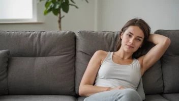 En person som slapper av på en sofa med et rolig uttrykk, symboliserer handlingen å løsne og slippe spenningen.