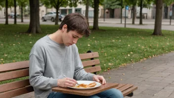 En person som opplever sveltihel, en tilstand av sult og utmattelse.