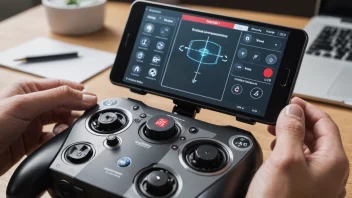 En fjernstyrer med skjerm og knapper, som kontrollerer en robot eller en drone.