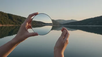 En person som holder et speil og reflekterer et objekt, illustrerer konseptet speilvende.