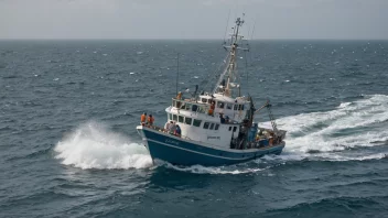 En fiskebåt på havet med fiskere som jobber.