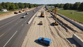 Et bilde av et veiprosjekt med en budsjetplan i forgrunnen, som viser viktigheten av et veibudsjett i utviklingen av infrastruktur.