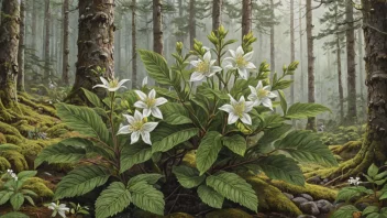 En brautingplante i en norsk skog, med sin karakteristiske form og blomstring.