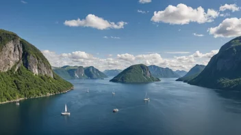 En vakker og fredelig fjord med båter og øyer.