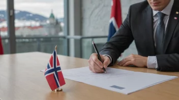 En person som signerer en kontrakt, som symboliserer avtalen og reguleringene involvert i et konsesjonsforhold.