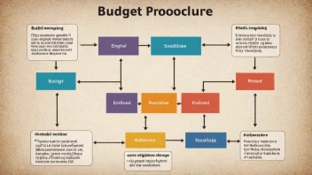 En illustrasjon av en budsjettprosedyre, med et flytdiagram eller diagram som viser de forskjellige trinnene og retningslinjene.