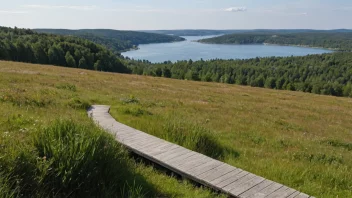 Et naturskjønt landskap av Nordås, med rullende åser og en slyngende sti.