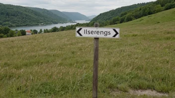 Et fredelig landskap med en liten by eller landsby i det fjerne, omgitt av rullende åser eller fjell