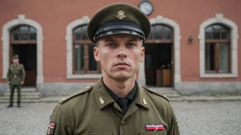 En norsk soldat som står vakt foran en bygning.