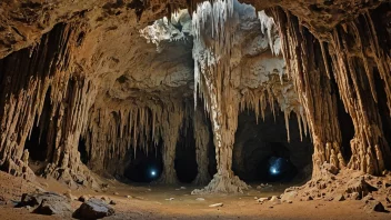 En stor, naturlig hule i et fjellområde med stalaktitter og stalagmitter.