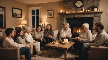 En varm og invitende familiesamling med flere generasjoner til stede.