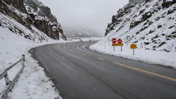 En fjellvei med en varselskilt som indikerer at den er uframkommelig.