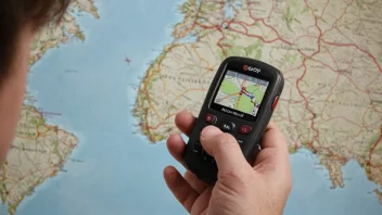 En person som holder en GPS-enhet, med et kart i bakgrunnen