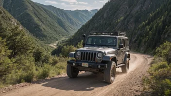 En jeep som kjører på en grusvei i fjellet.