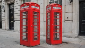 En klassisk london-telefonkiosk med en rød telefon og et britisk flagg i bakgrunnen.