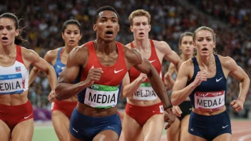 Utøvere som konkurrerer i en medaljekamp, med fokus på intensiteten og besluttsomheten i ansiktene deres.