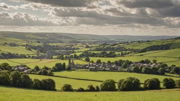 Et naturskjønt landskap av Westmoreland-regionen i England, med rullende åser og historiske bygninger.