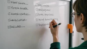 En person står foran en whiteboard og skriver ned spesifikke mål og kriterier med en marker.