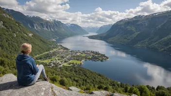 Et vakkert fjordlandskap med en person fra Lofthus i forgrunnen.